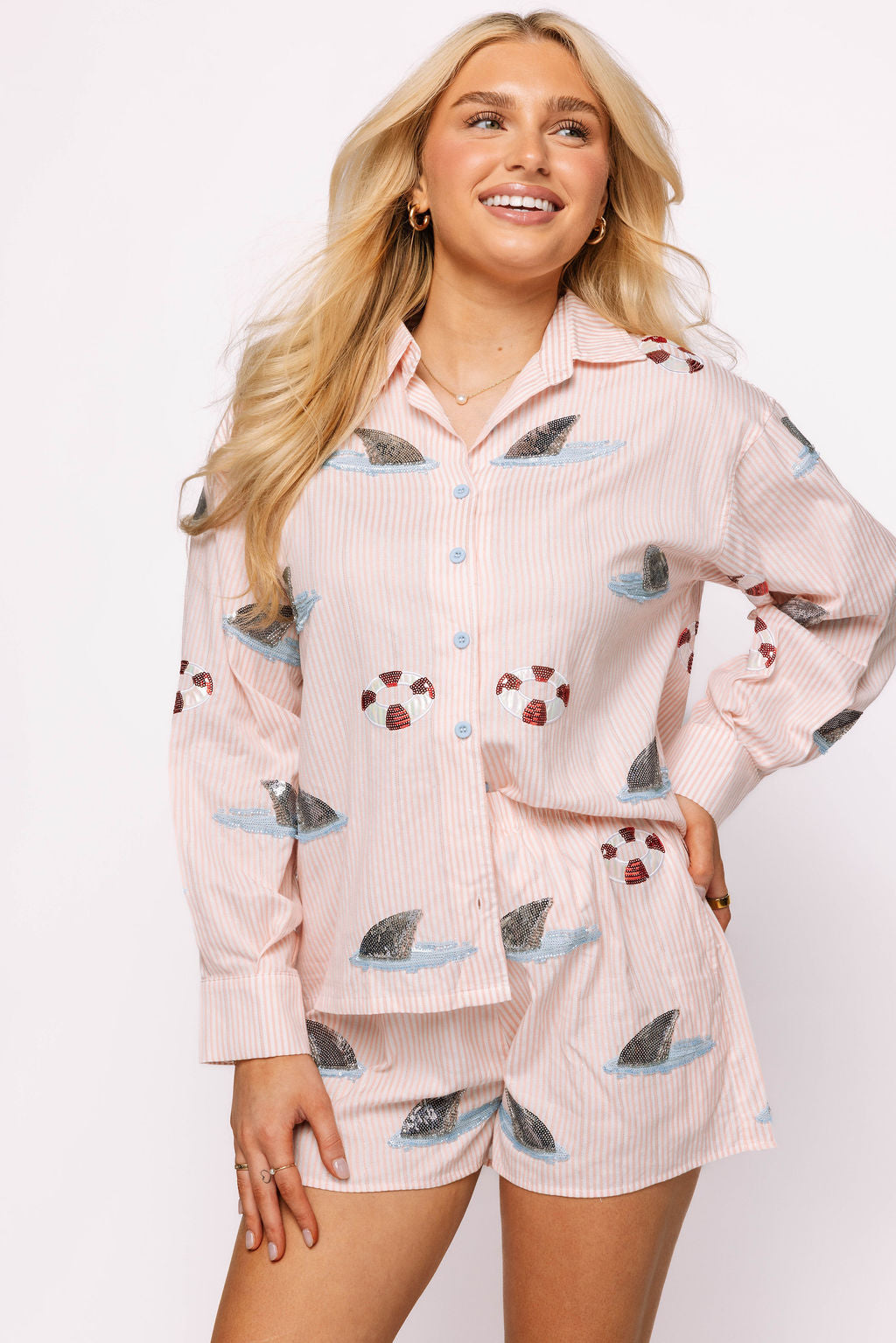 Light Pink Stripe Shark Fin & Float Short