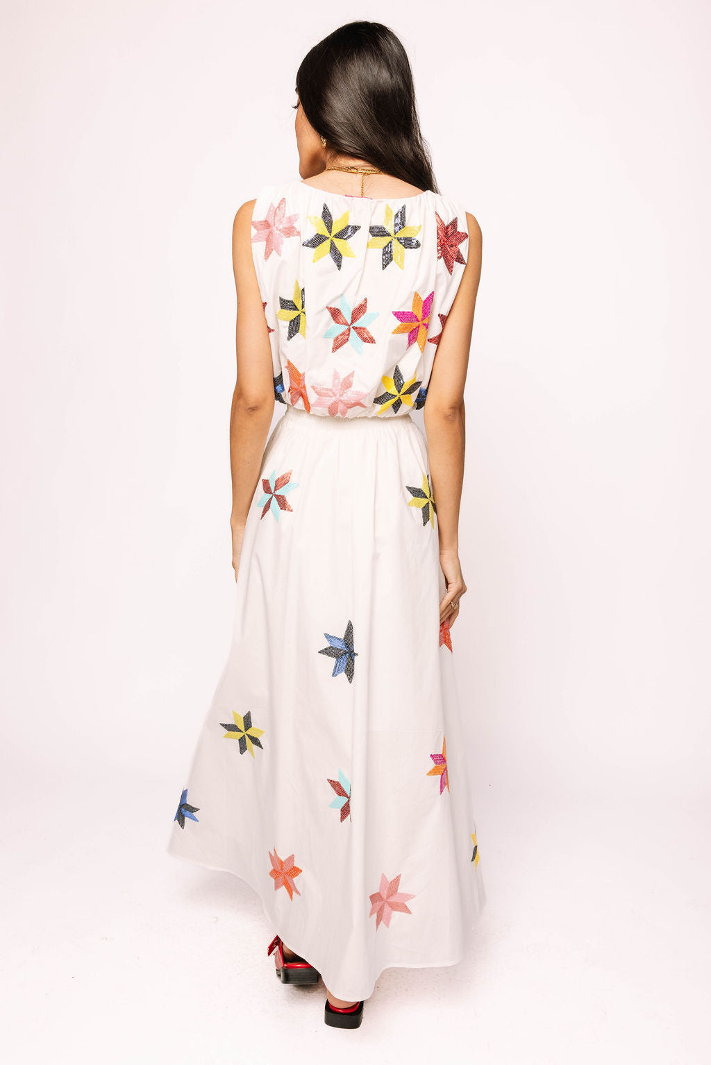 White Multi Pinwheel Cotton Bubble Tank