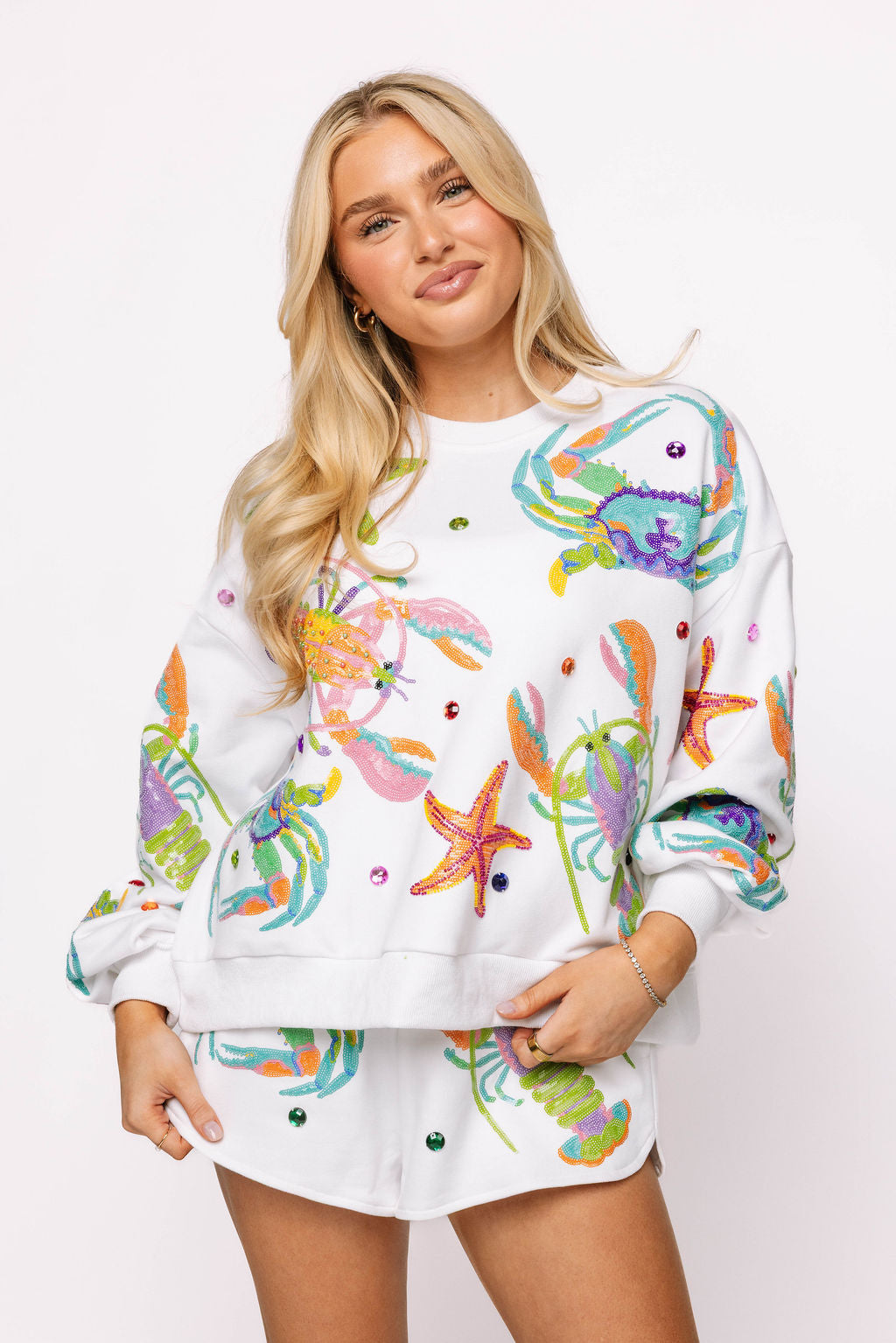White Multi Lobster, Crab & Starfish Sweatshirt