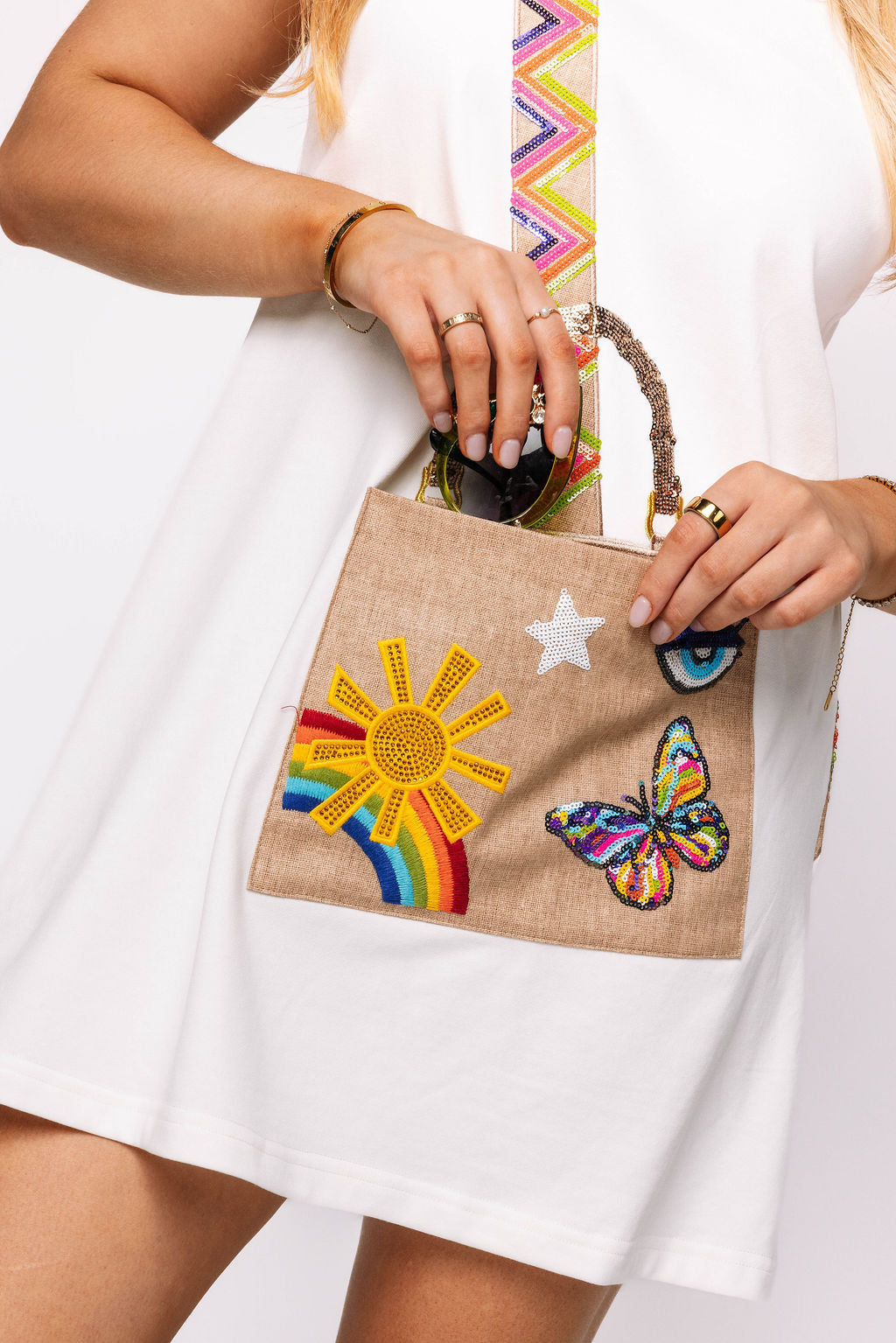 White Icon Crossbody Functioning Purse tank Dress