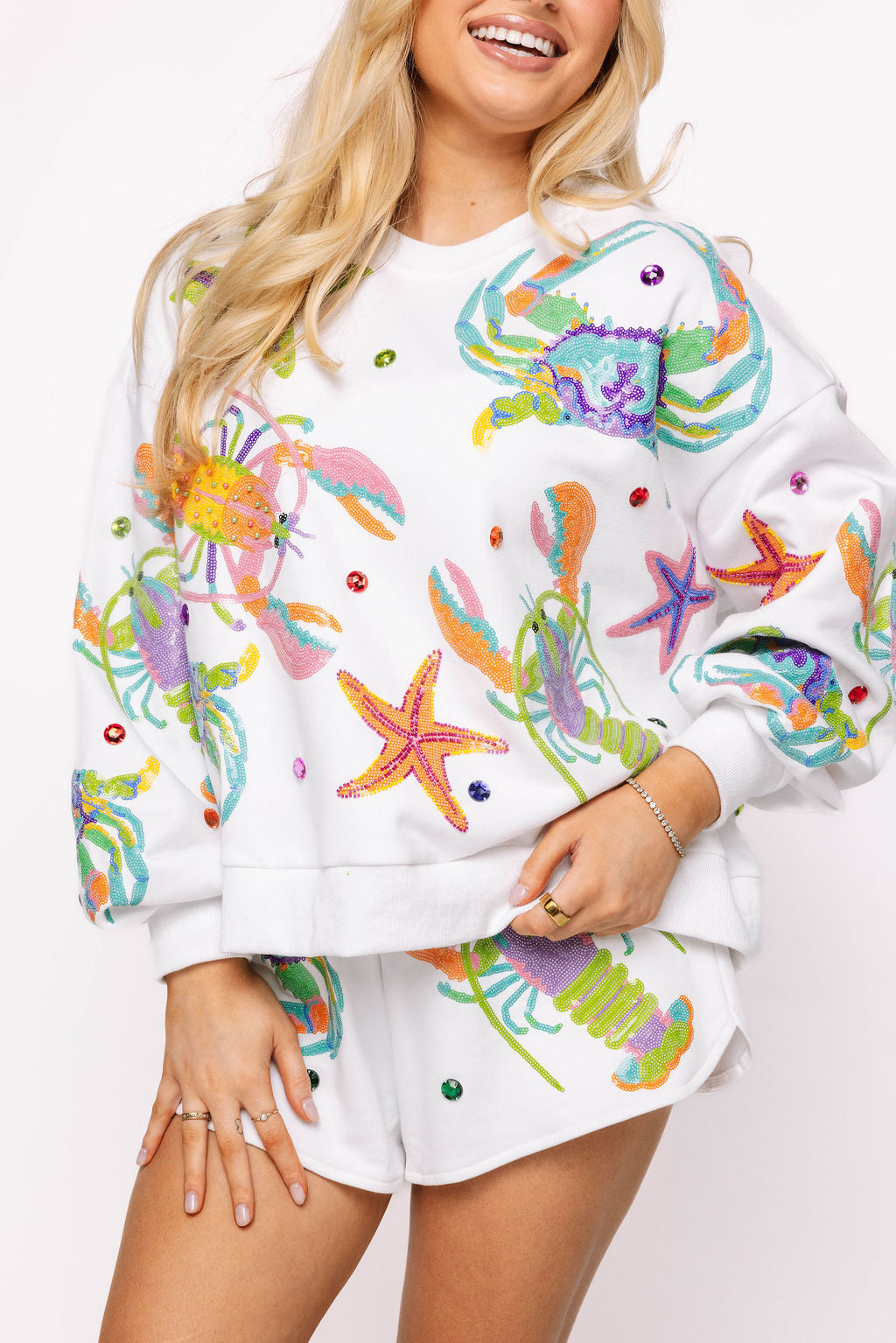 White Multi Lobster, Crab & Starfish Short