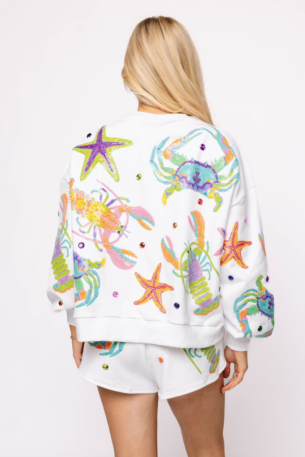 White Multi Lobster, Crab & Starfish Short