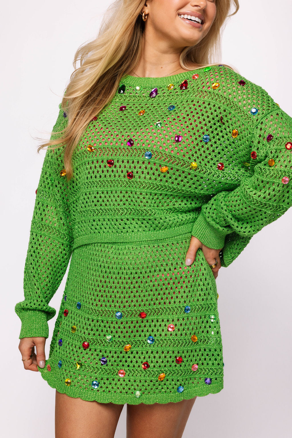 Green Rainbow Jewel Crochet Skirt