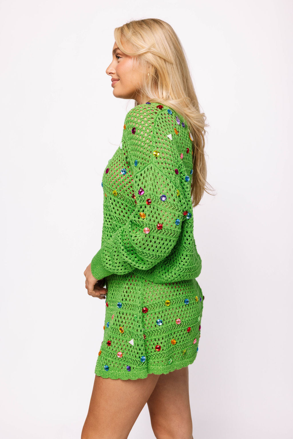 Green Rainbow Jewel Crochet Skirt