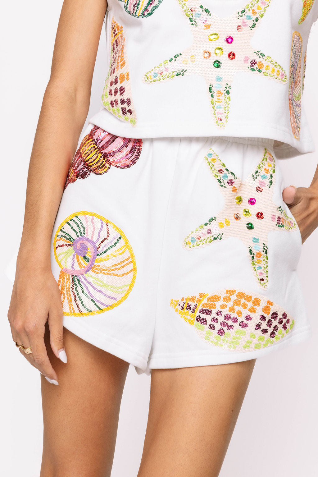 White Multi Shell Short