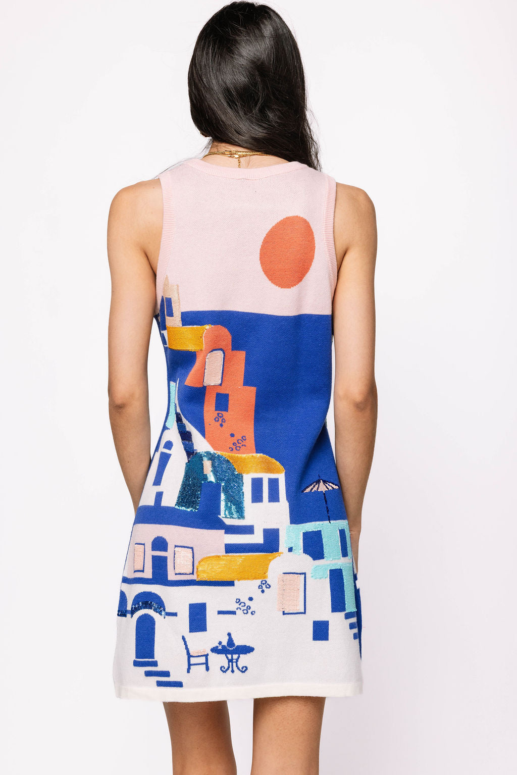 Coastal House Scene Knit Tank Dress