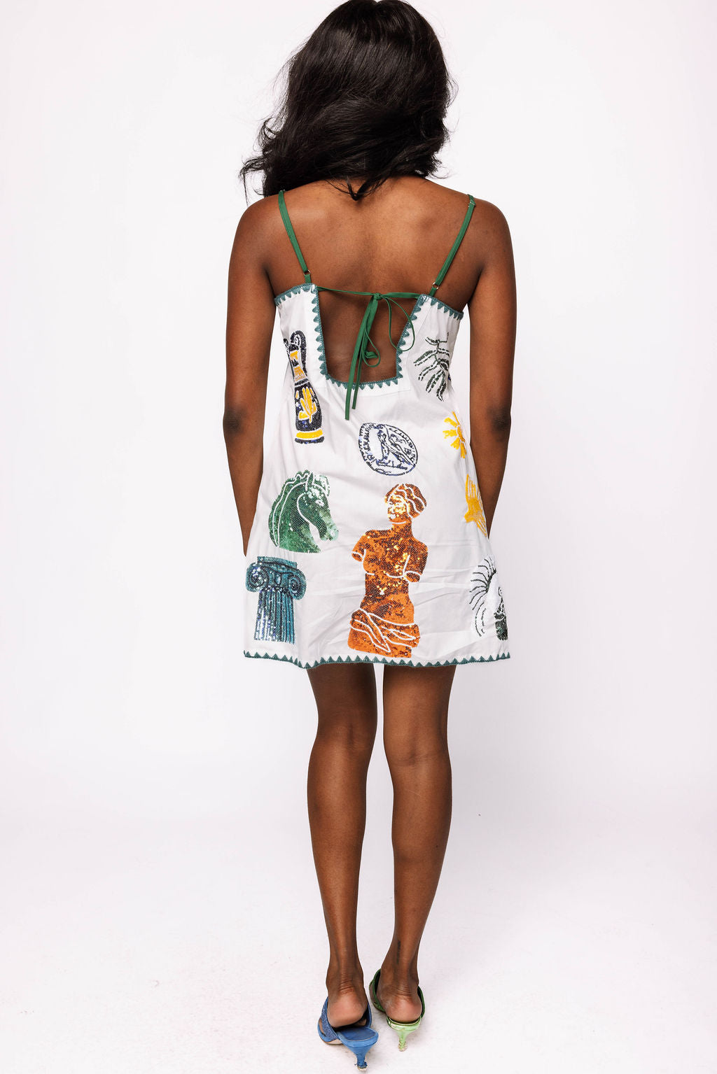 White Embroidered Trim Greek Icon Tank Dress