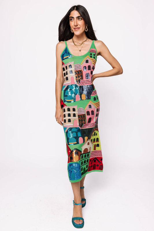 Knit Multi Houses Midi Dress