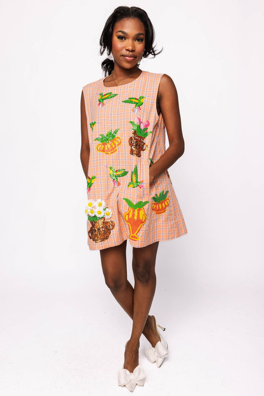 Orange Plaid Hummingbird Tank Dress