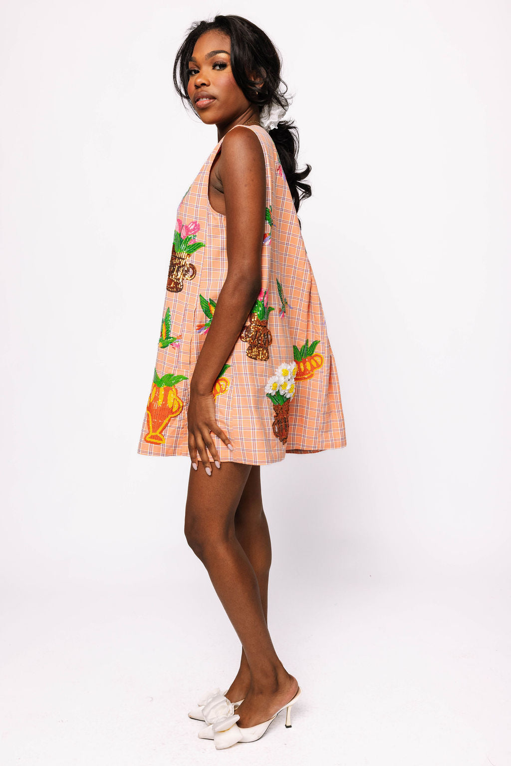 Orange Plaid Hummingbird Tank Dress