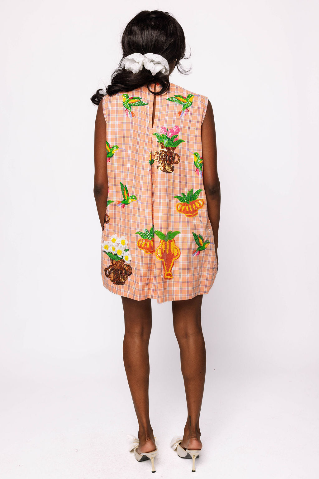 Orange Plaid Hummingbird Tank Dress