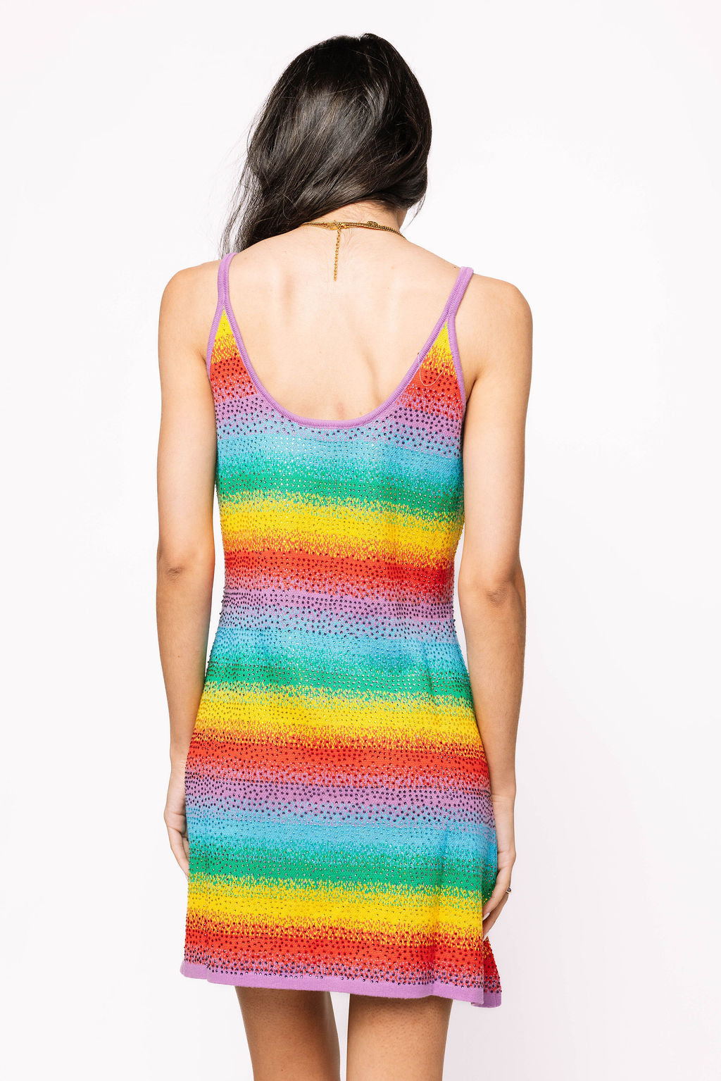 Rainbow Tie Dye Stripe Rhinestone Tank Dress