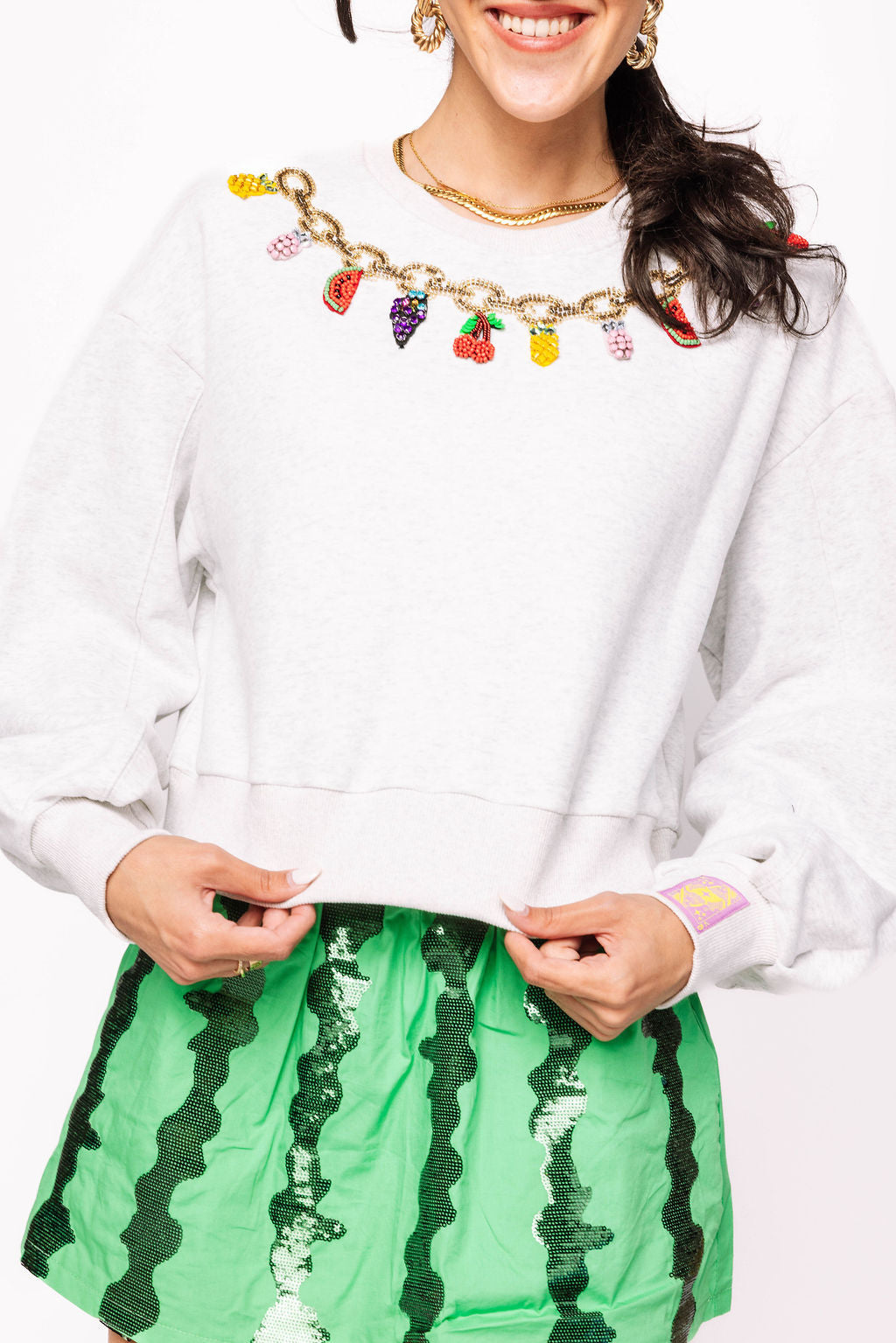 Grey Fruit Charm Necklace Sweatshirt