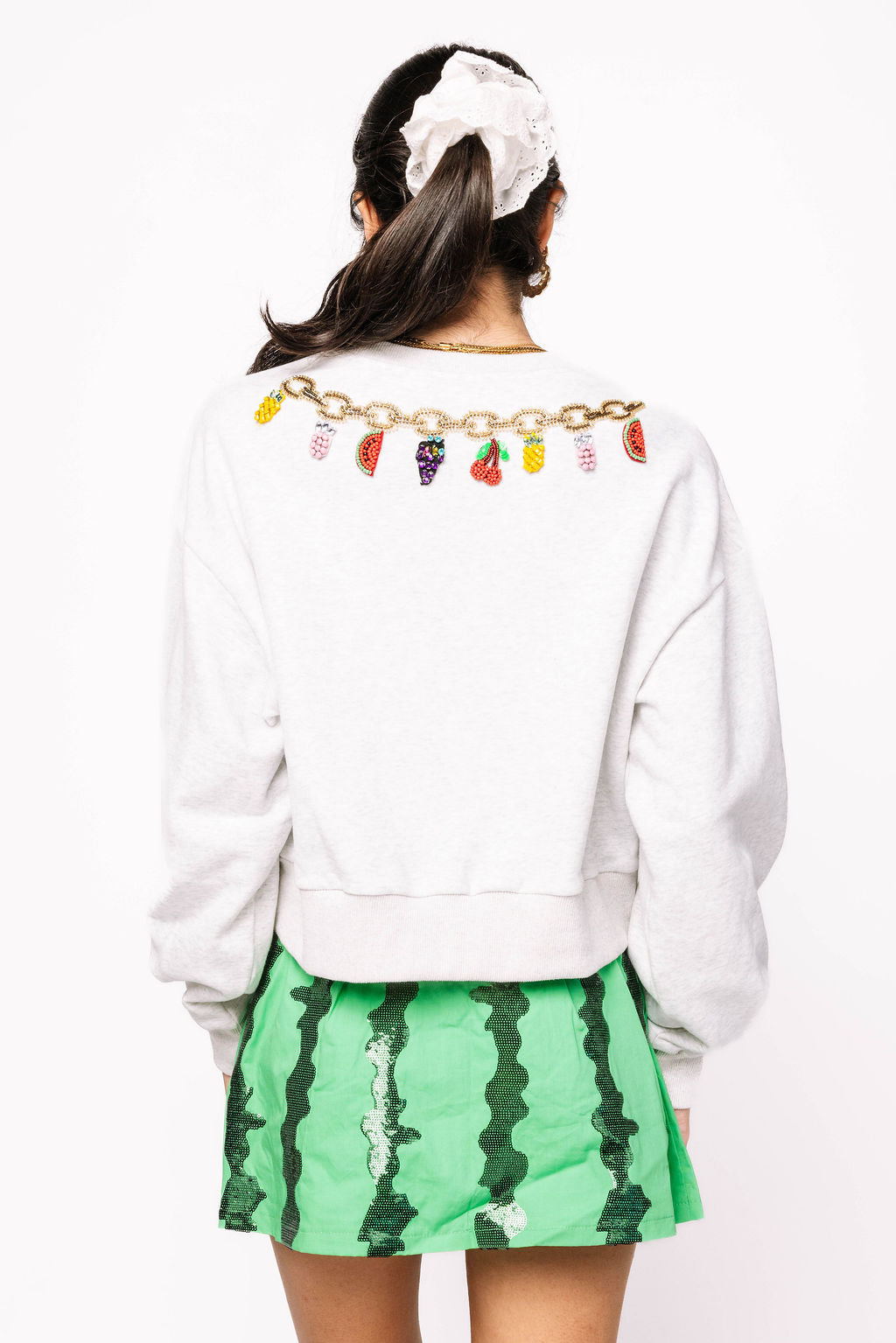 Grey Fruit Charm Necklace Sweatshirt