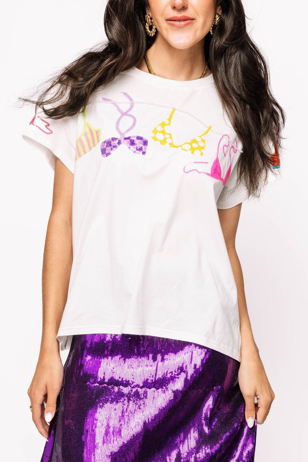 White Multi Hanging Bikini Tee