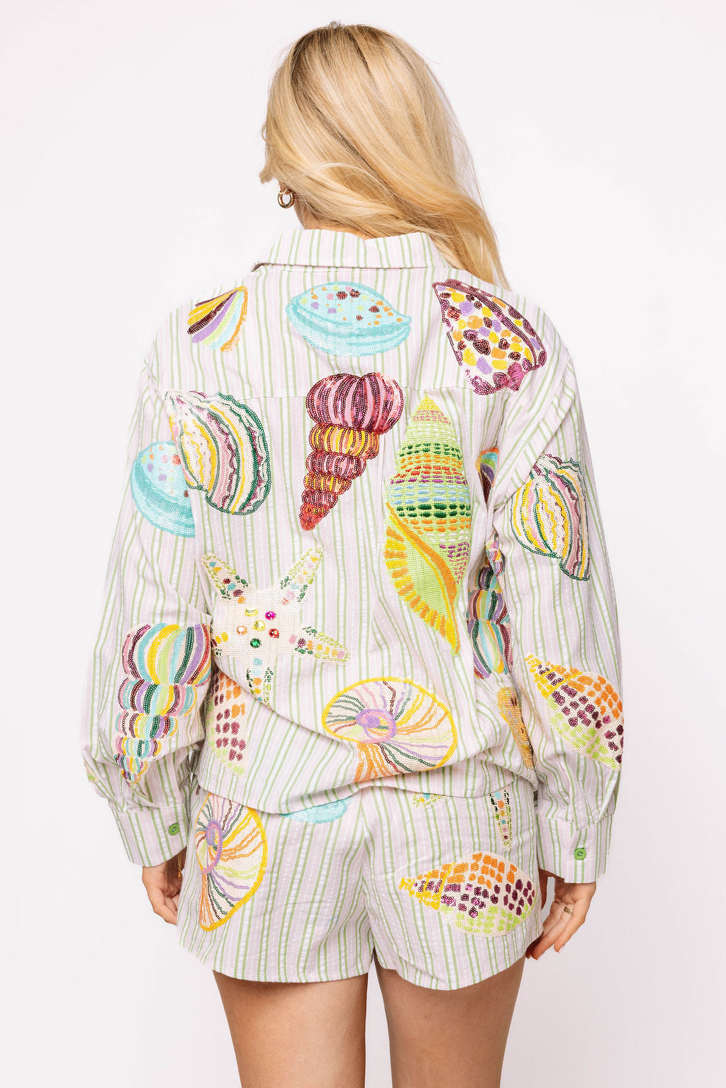 Striped Button Up Multi Shell Long Sleeve Top