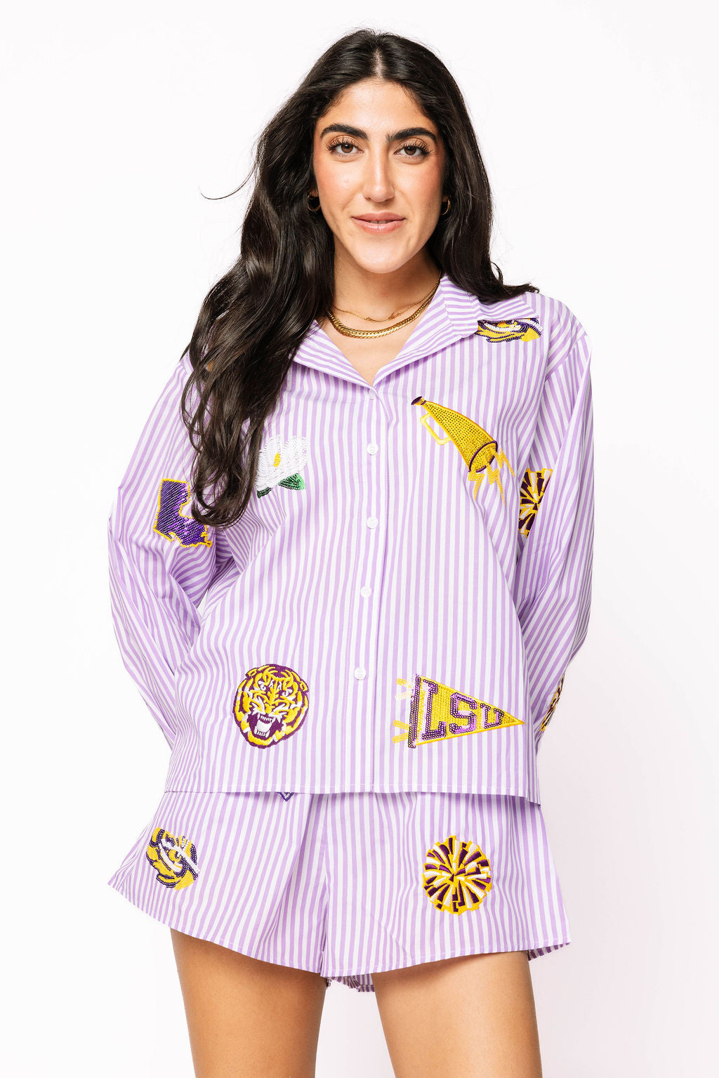 Licensed LSU Mini Icon Striped Shorts