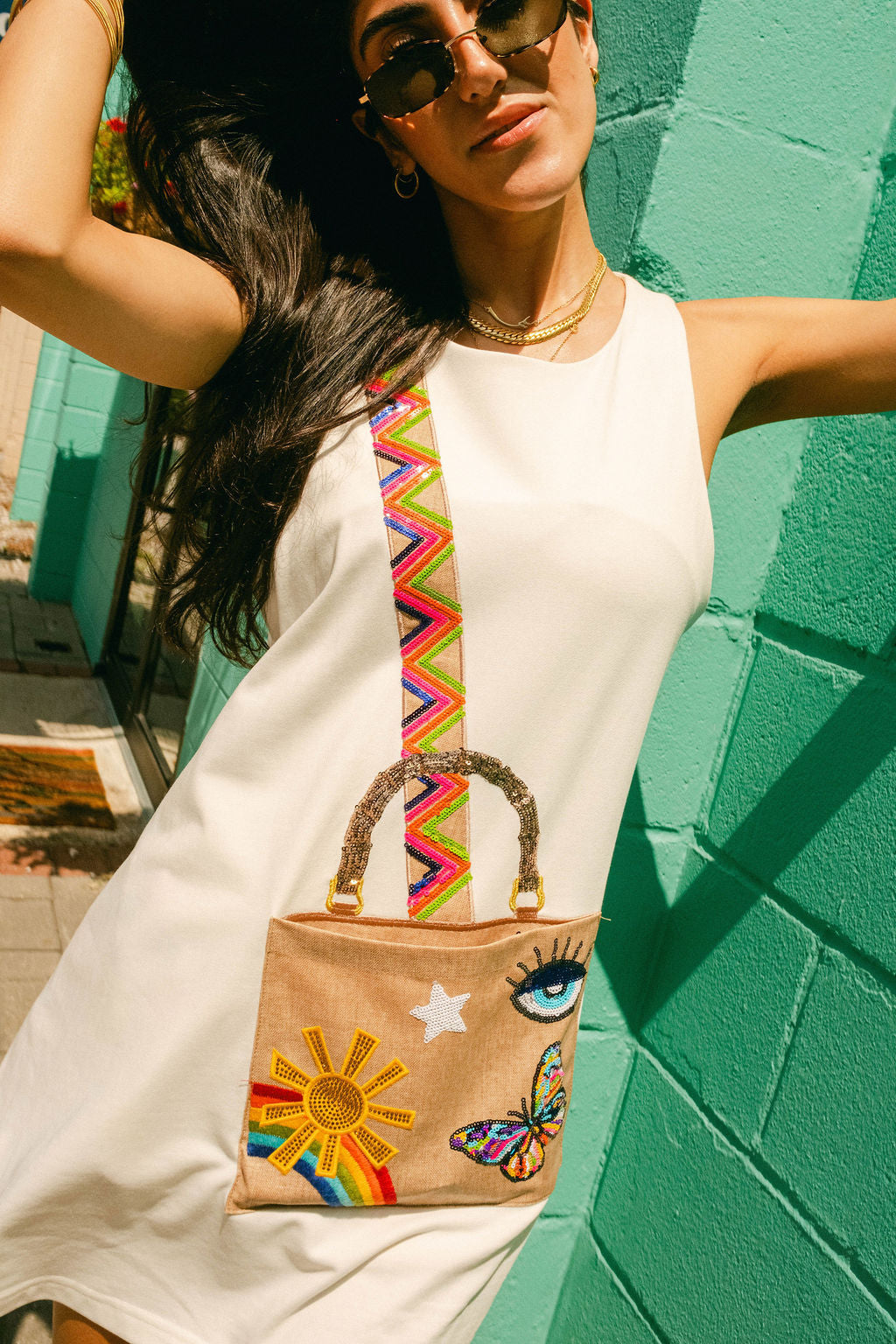 White Icon Crossbody Functioning Purse tank Dress