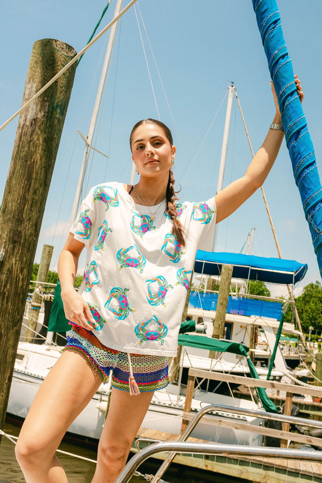 White Multi Crab Tee