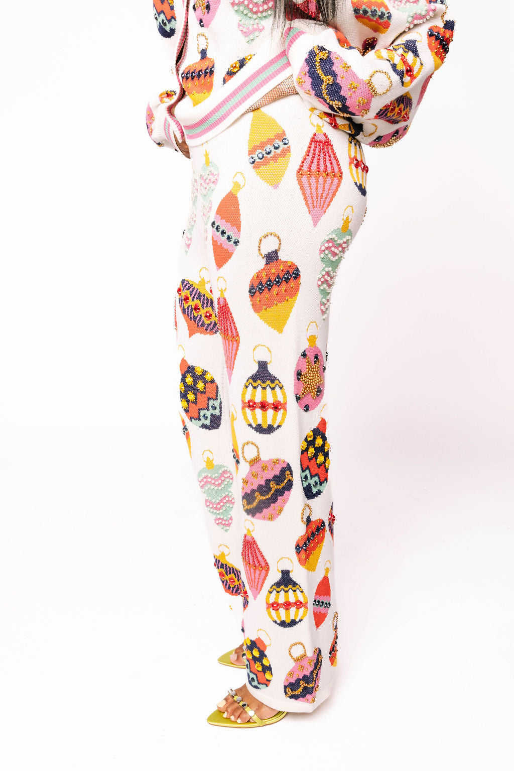 Beige Multi Ornament Knit Pants