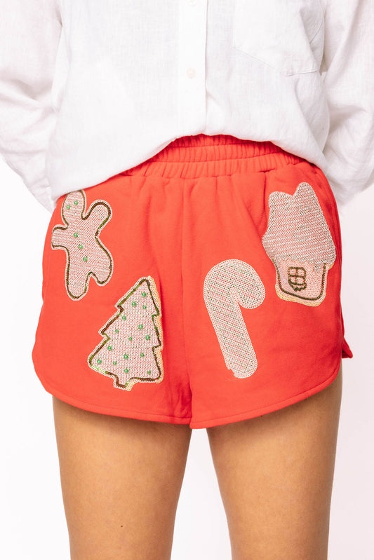 Red Fuzzy Christmas Cookie Shorts