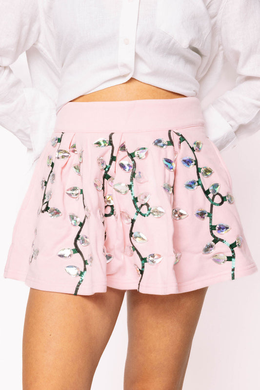 Light Pink Clear Jeweled Christmas Light Skort