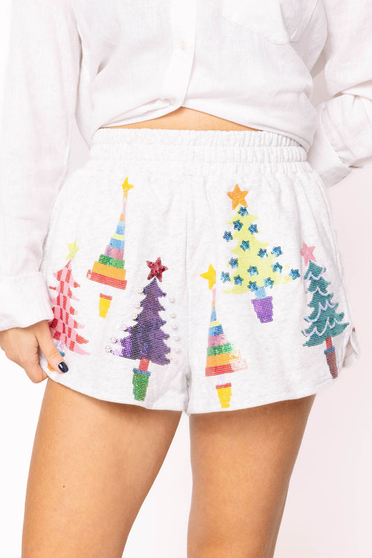 Light Grey Colorblock Trees Shorts
