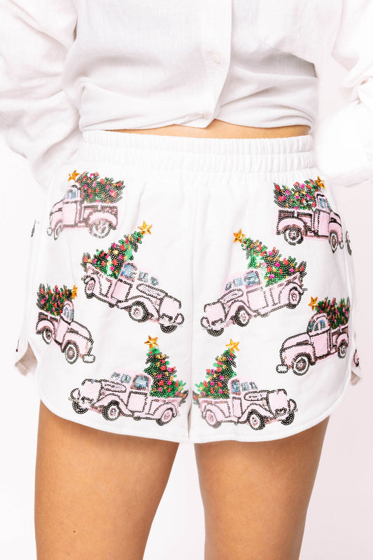 White Trucks With Christmas Trees Shorts