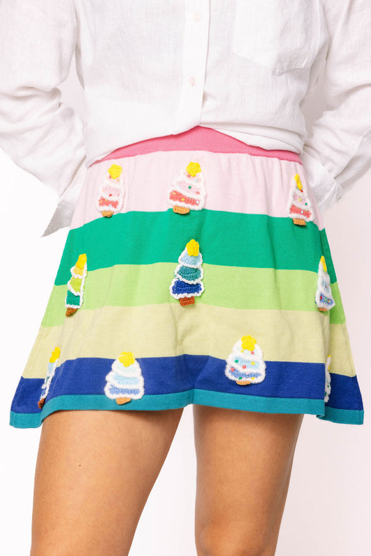 Rainbow Stripe Knit Christmas Tree Skirt
