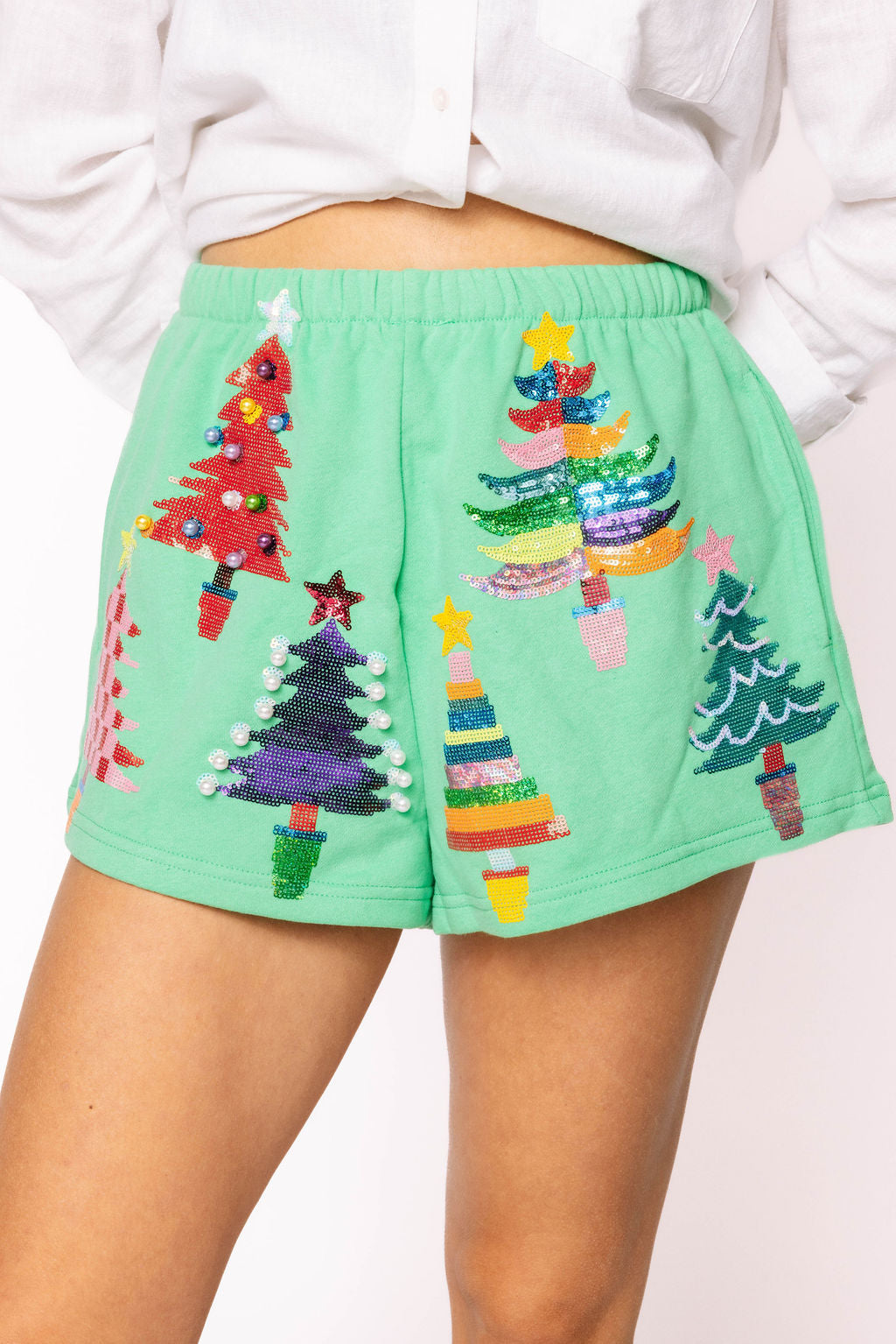Green Colorblock Trees Shorts
