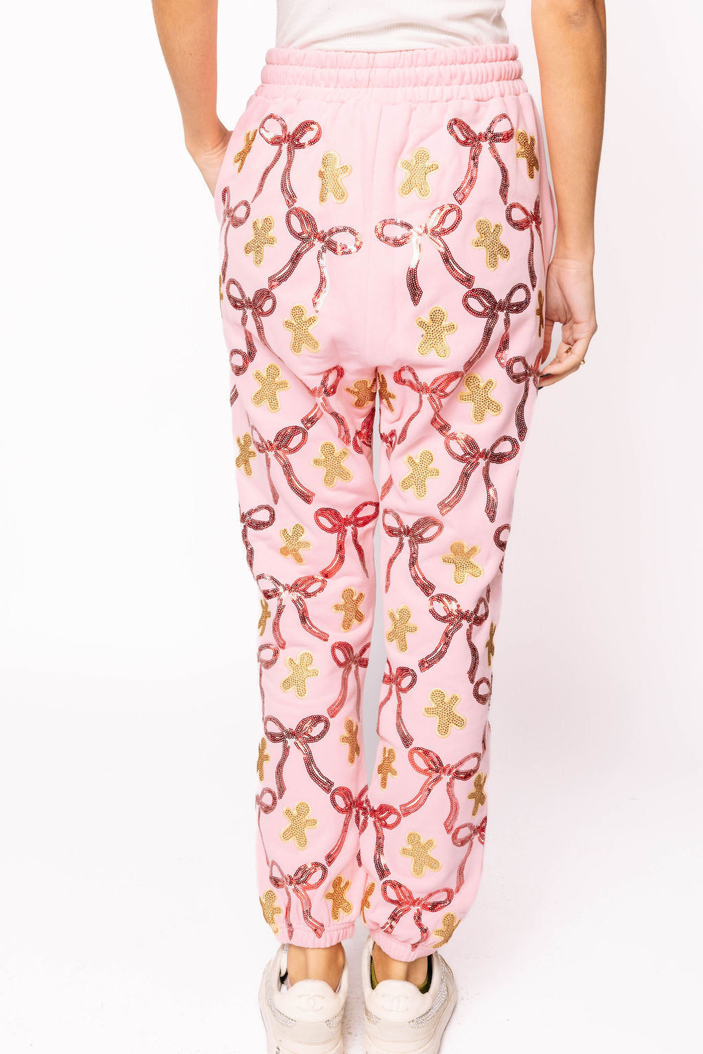 Light Pink Gingerbread Men & Bows Joggers