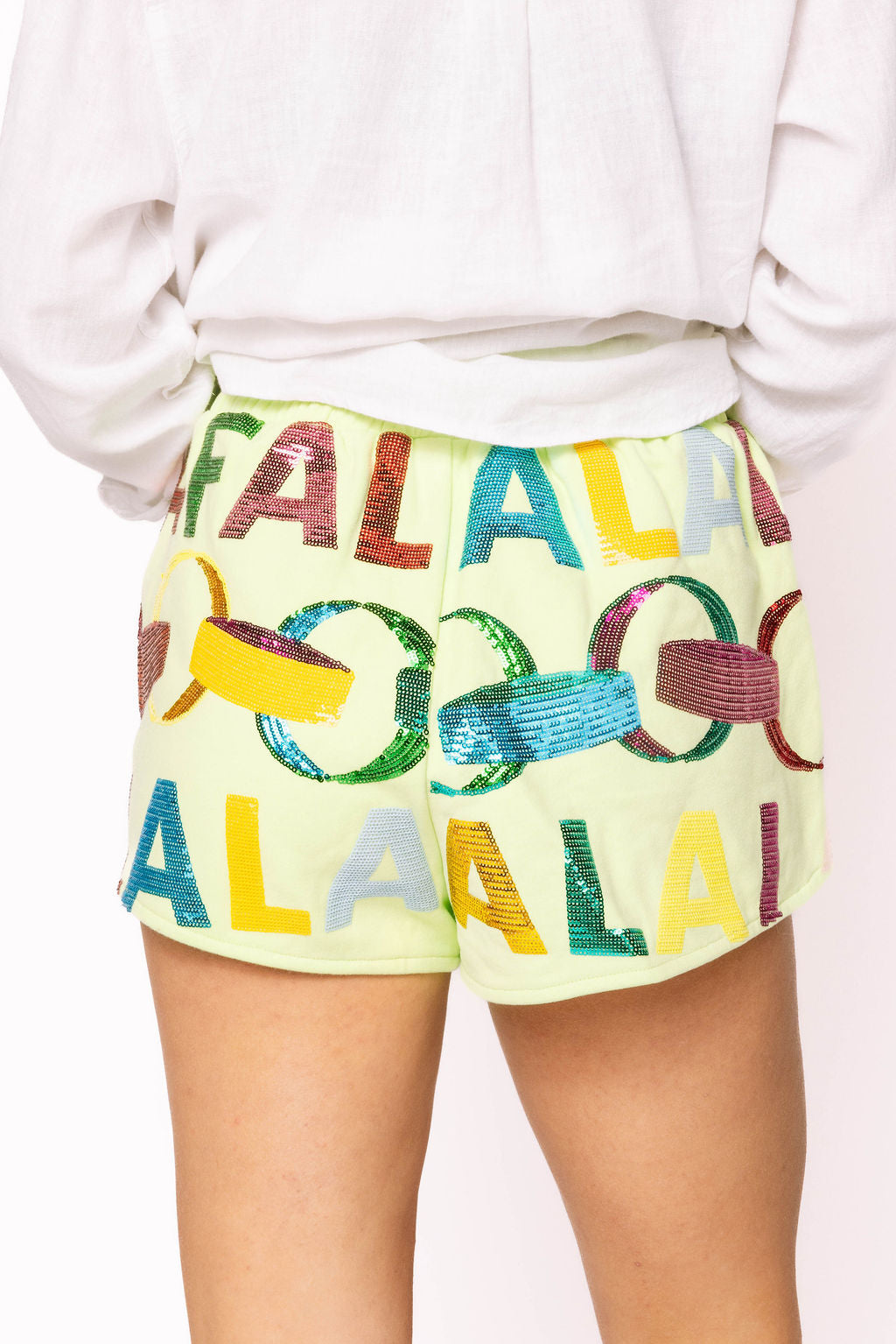 Light Green Falala With Garland Shorts