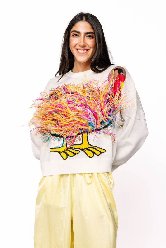 Ivory Feather Turkey Sweater