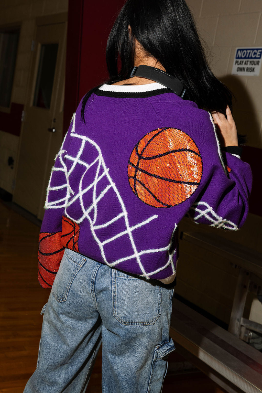 Purple Basketball Net Button Up Cardigan