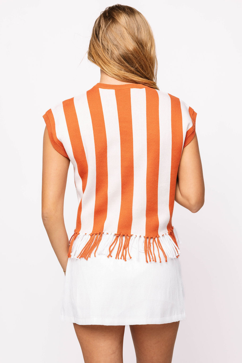 Licensed Texas Logo Vertical Stripe Fringe Short Sleeve Top