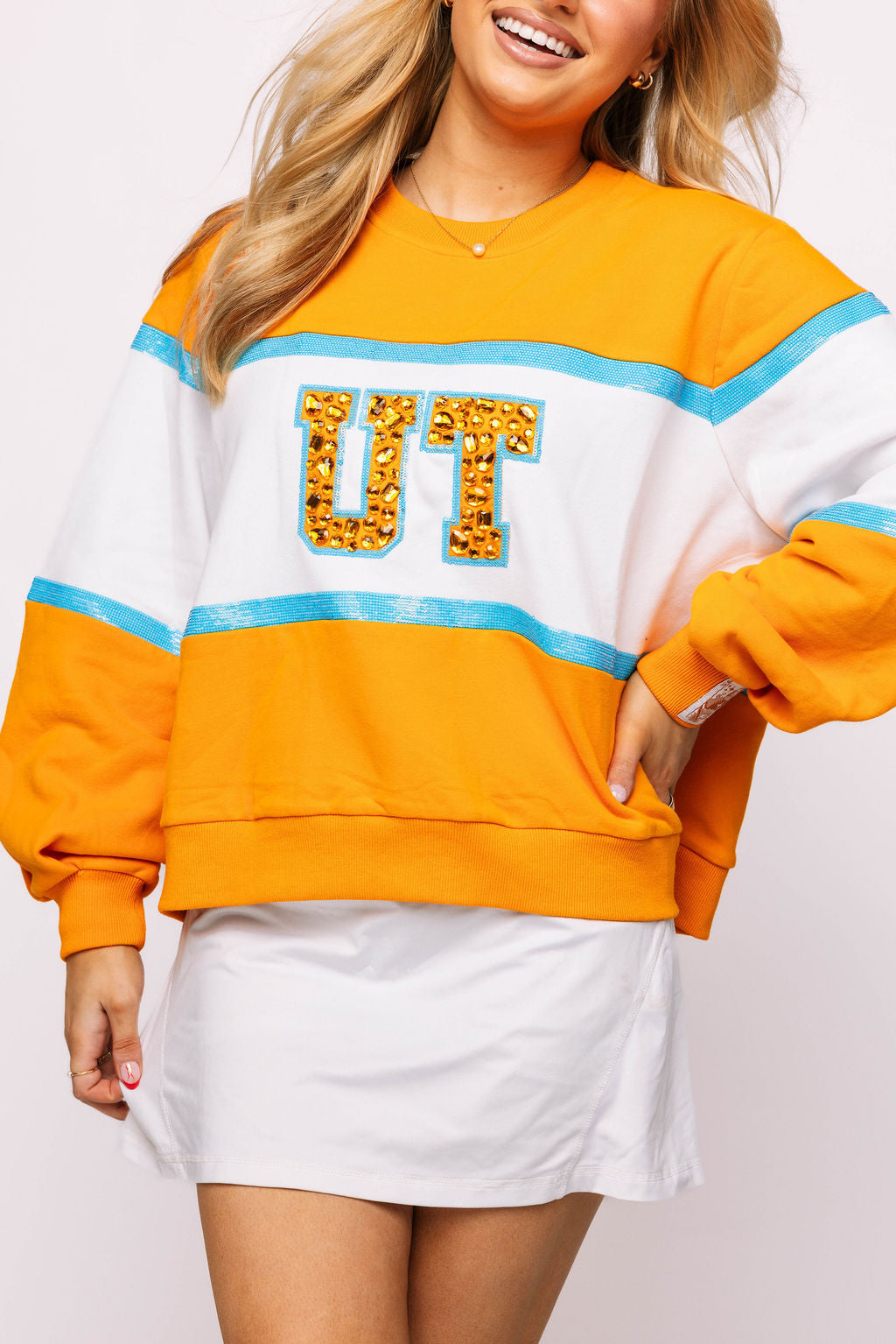 Licensed Tennessee "UT' Colorblock Jewel Letter Sweatshirt
