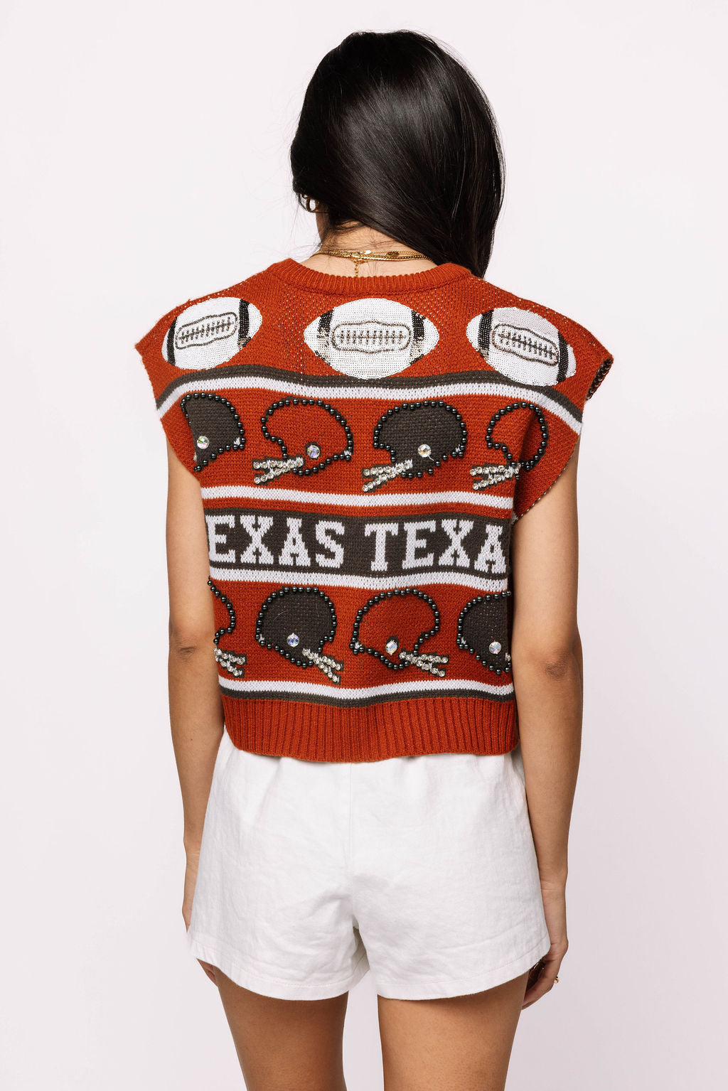 Licensed Texas Vintage Football Helmet Stripe Button Up Vest