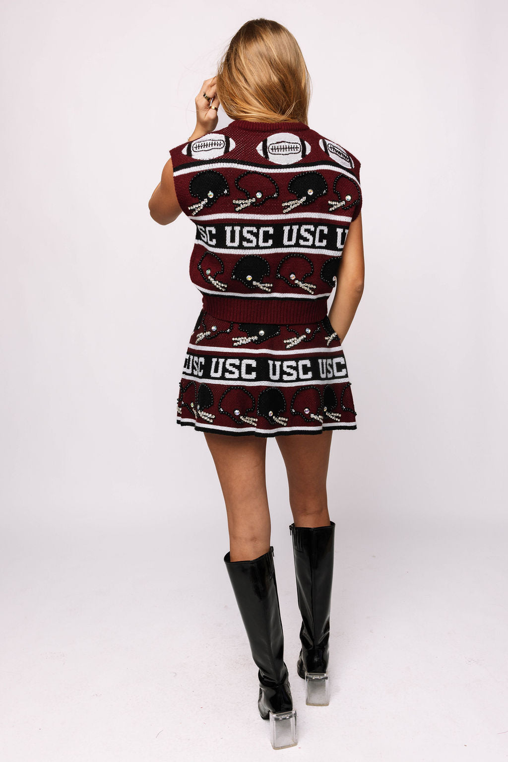 Licensed USC Vintage Football Helmet Stripe Button Up Vest