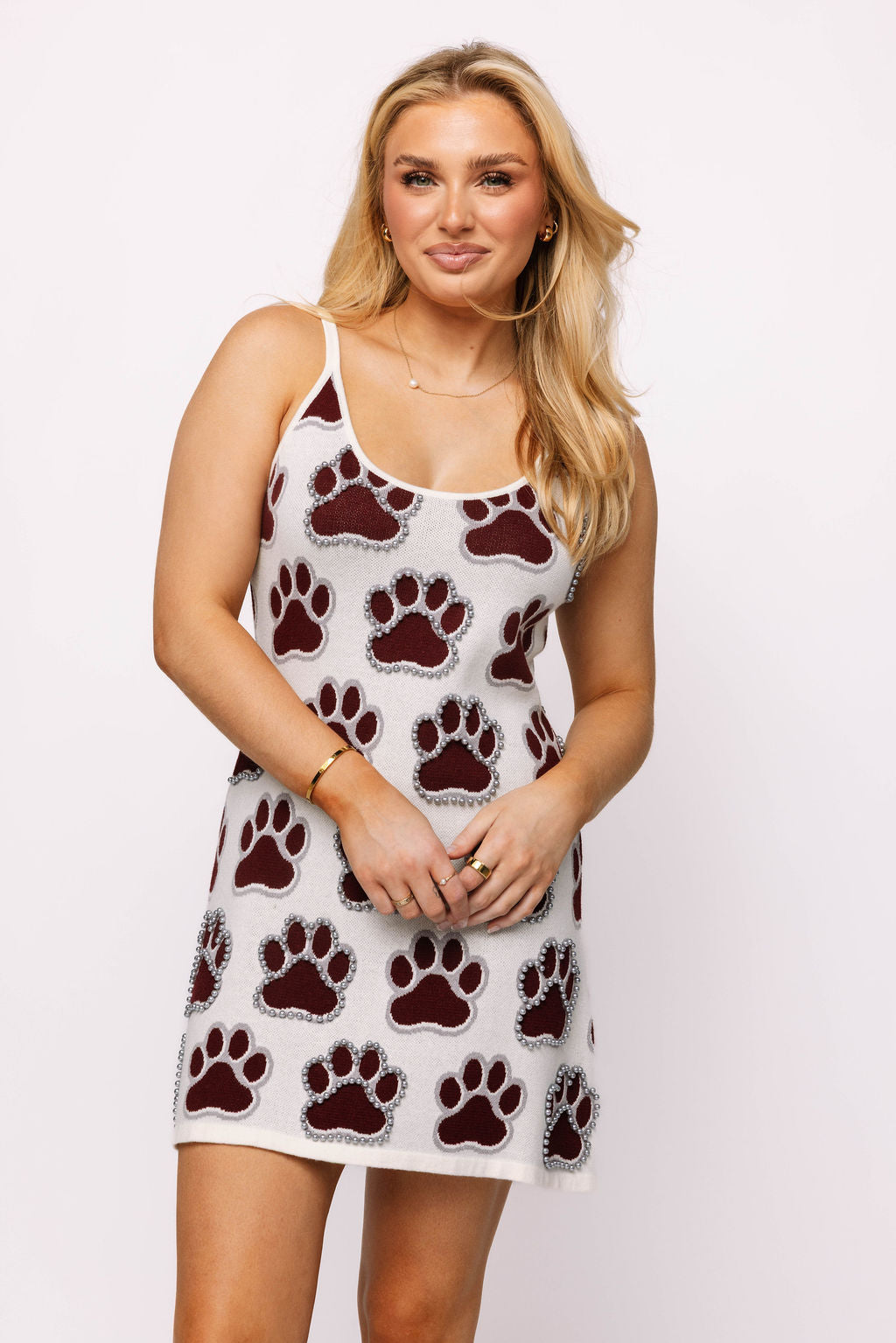 Licensed Miss State Knit In Mascot Rhinestone Knit Tank Dress