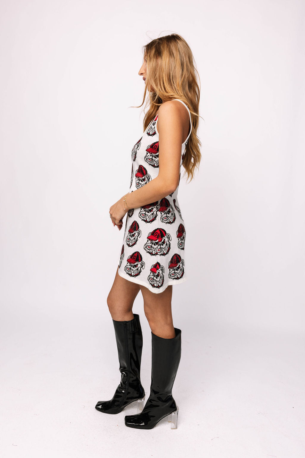 Licensed UGA Knit In Mascot Rhinestone Knit Tank Dress