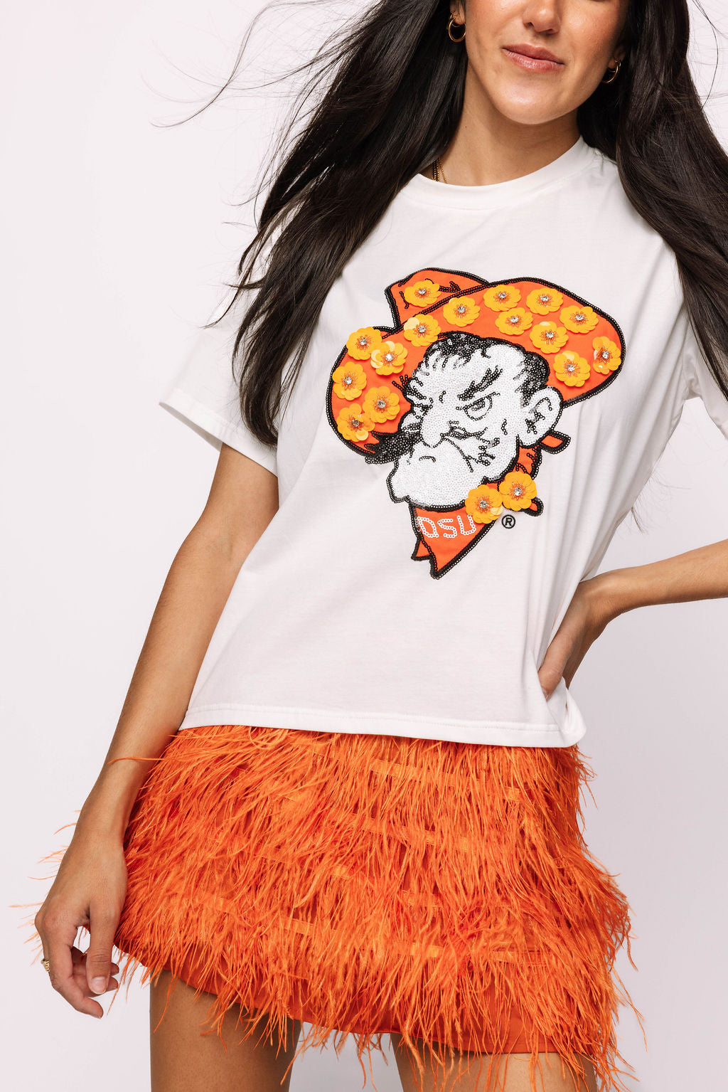 Licensed Oklahoma State Mascot Sequin Flower Tee