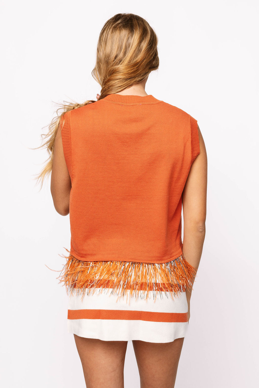 Licensed Texas 'Hook 'Em' Feather Bottom Tank Sweater