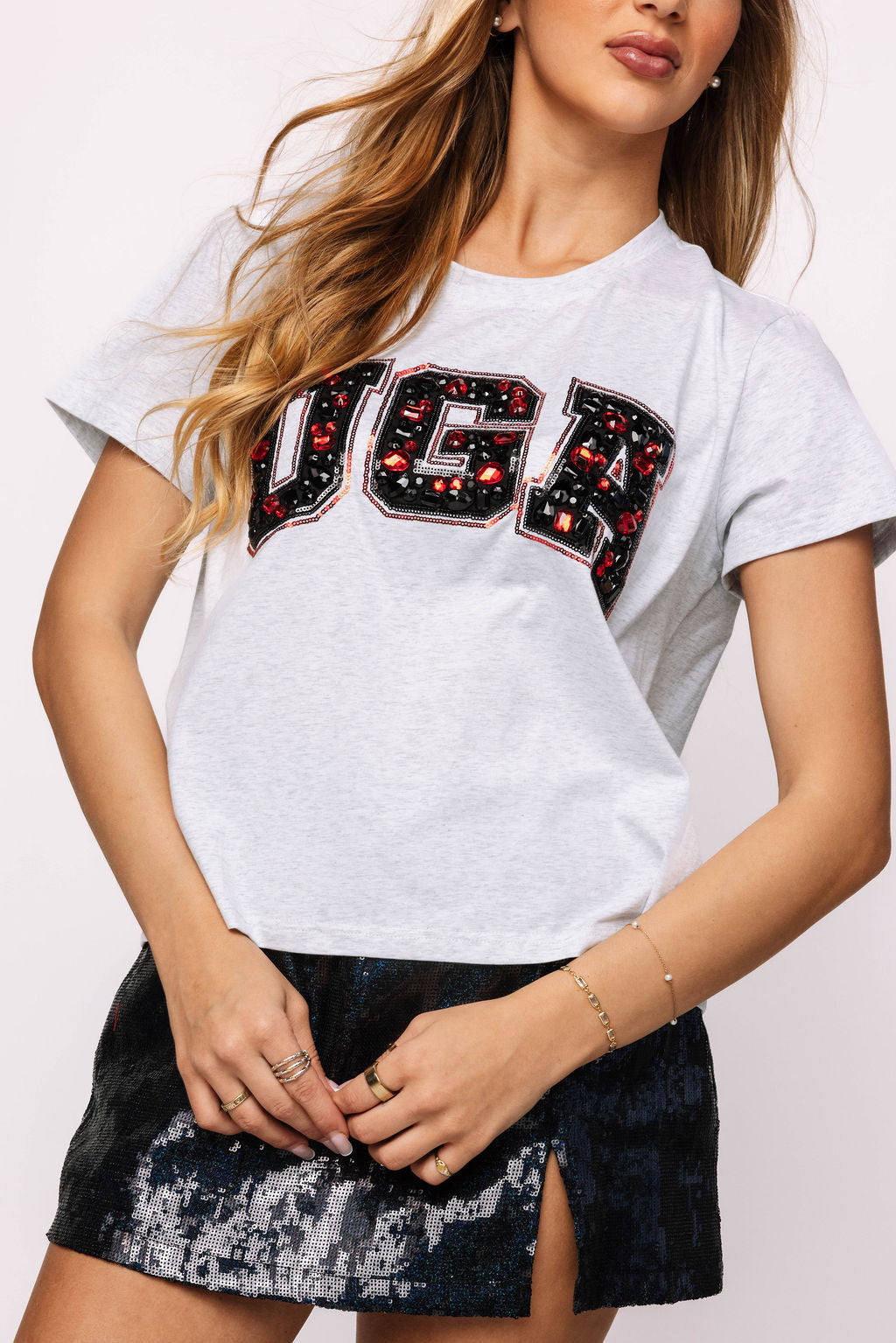 Licensed 'UGA' Grey with Multi Jewel Letter Tee