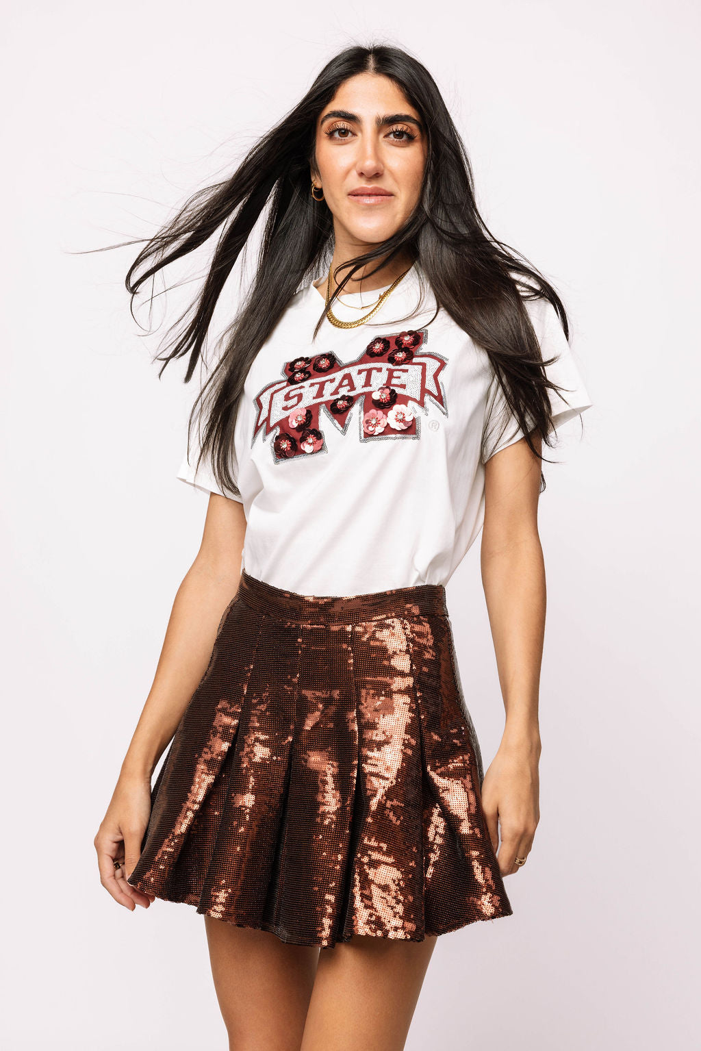 Licensed Miss State Mascot Sequin Flower Tee