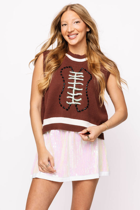 Brown Football Knit Jewel Sweater Vest