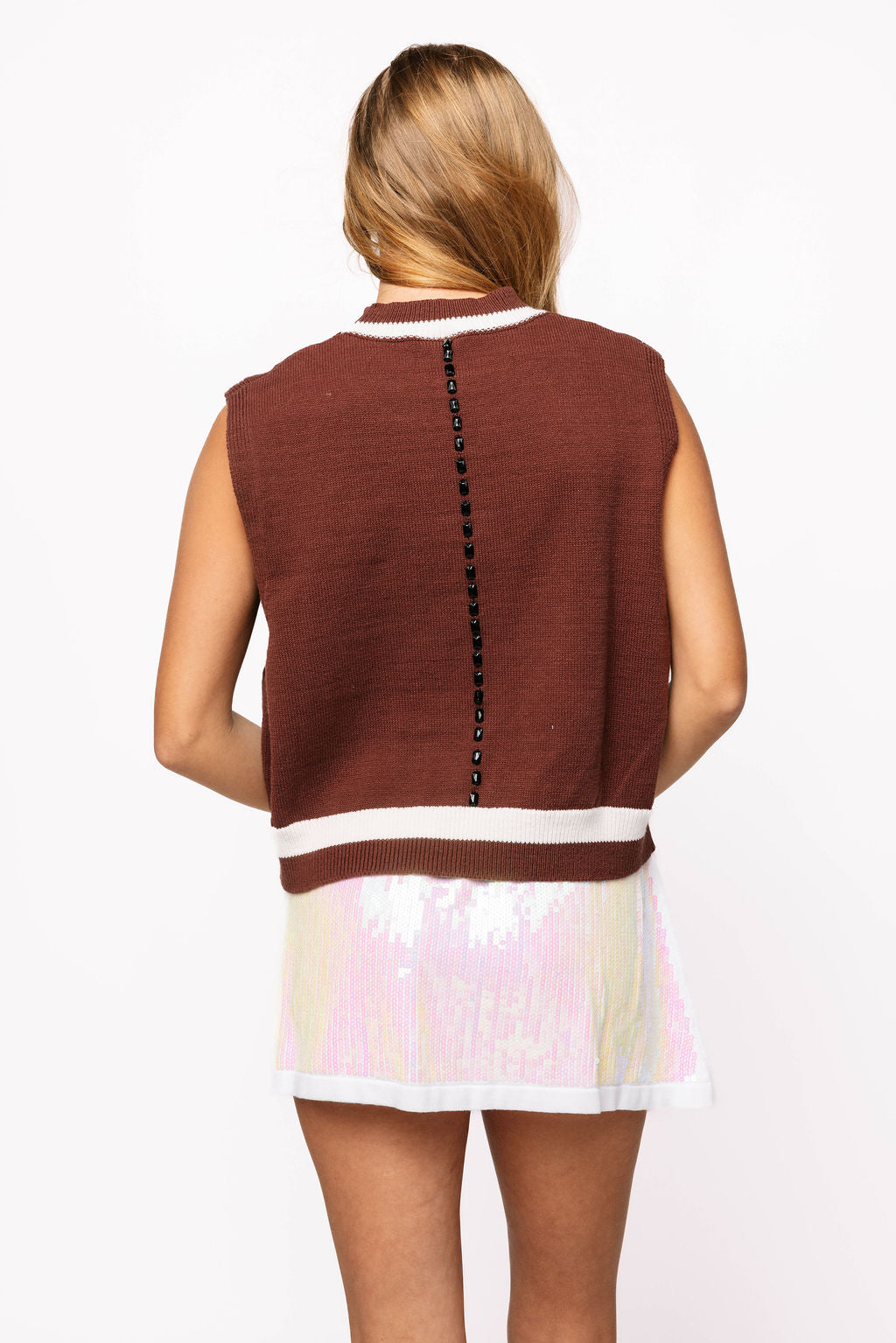 Brown Football Knit Jewel Sweater Vest