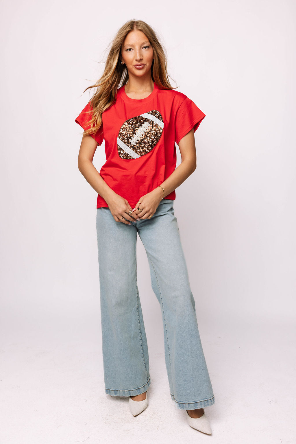 Red Jeweled Football Tee