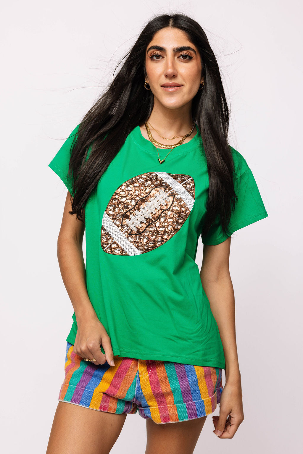 Green Jeweled Football Tee