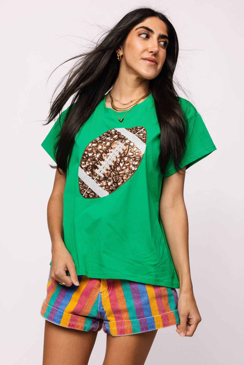 Green Jeweled Football Tee