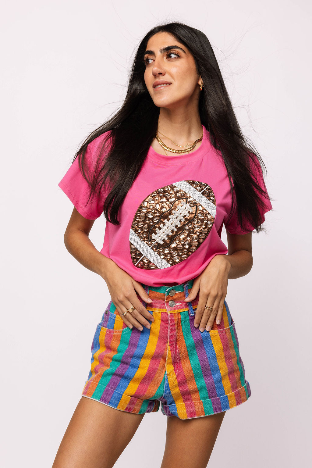 Pink Jeweled Football Tee